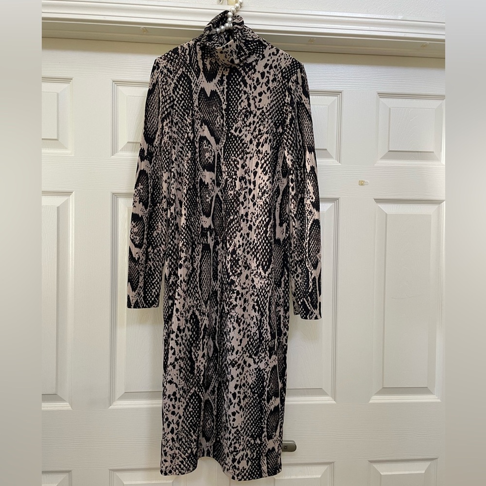 Zara Mockneck Bodycon Snake Print Dress M